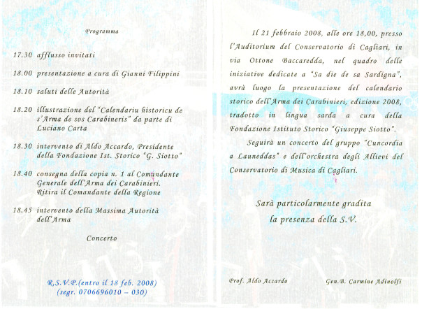 Presentazione del Calendario storico dell'Arma dei Carabinieri - Edizione 2008