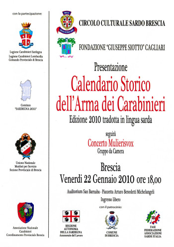 Presentazione del Calendario Storico dell'Arma dei Carabinieri - Edizione 2010 tradotta in lingua sarda