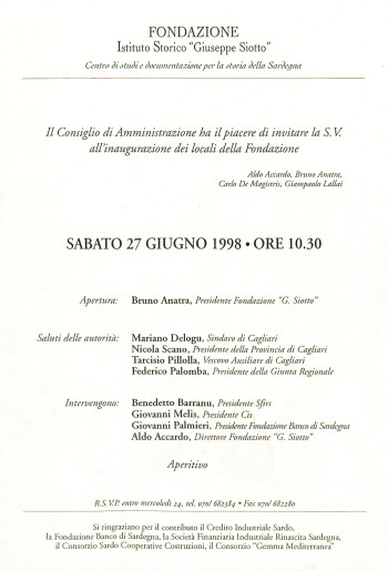 Inaugurazione dei locali della Fondazione Istituto Storico "Giuseppe Siotto"