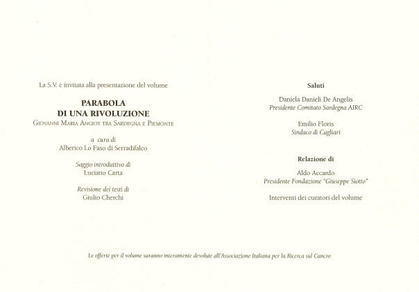 Presentazione del volume: Parabola di una Rivoluzione. Giovanni Maria Angioy tra Sardegna e Piemonte (a cura di Alberico Lo Faso di Serradifalco)