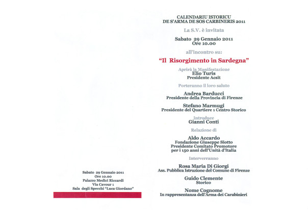 "Il Risorgimento in Sardegna": Presentazione del Calendario Storico dell’Arma dei Carabinieri – Edizione 2011 tradotta in lingua sarda