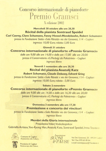 Concorso internazionale di pianoforte "Premio Gramsci" - X edizione 2002